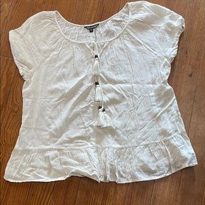 Unique Spectrum Cream Tassel Blouse